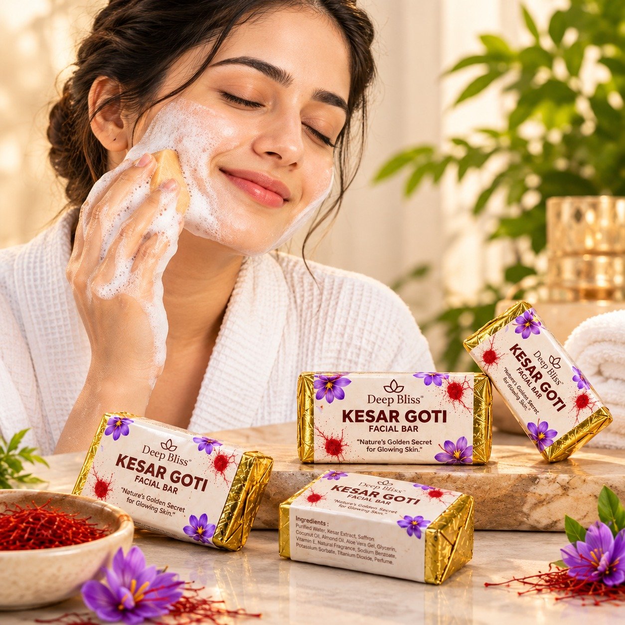 Deep Bliss Kesar Goti Facial Bar – Nature’s Golden Secret for Glowing Skin (25g)