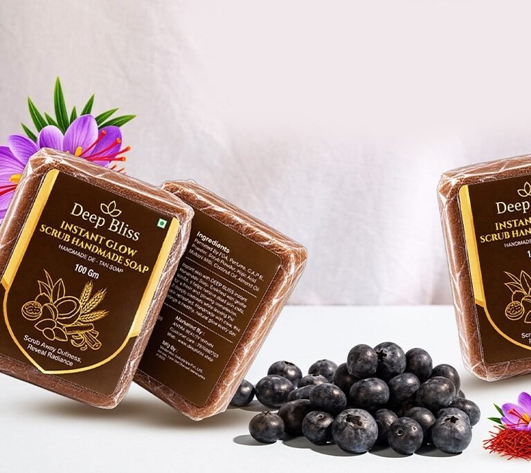 Deep Bliss Instant Glow De-Tan Scrub Handmade Soap (Pack of 3, 100g each)