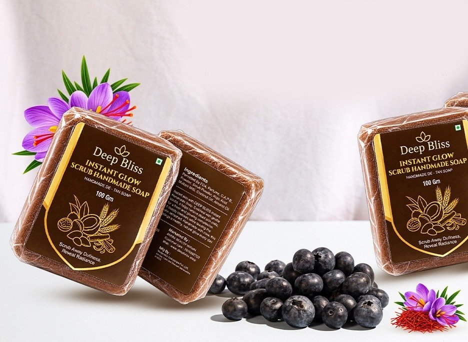Deep Bliss Instant Glow De-Tan Scrub Handmade Soap (Pack of 3, 100g each)